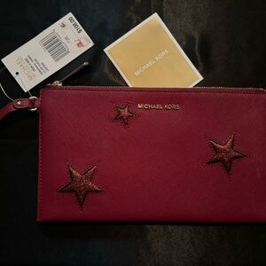 Michael Kors Red Star Large Zip Clutch